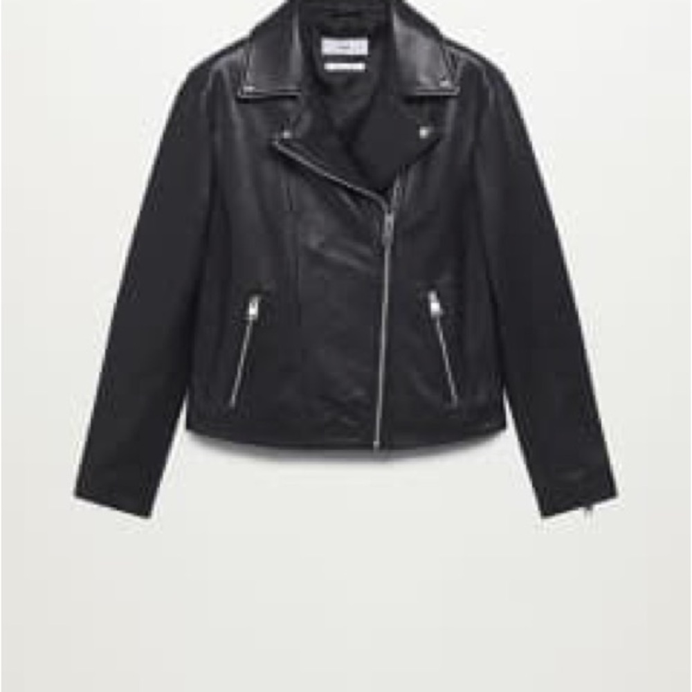 Mango Black Leather Biker Jacket